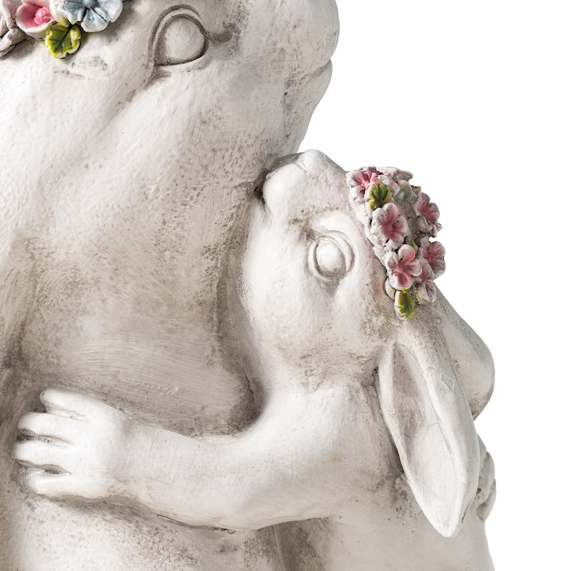 Glitzhome MGO Cute Sitting Bunny Hugging Mom and Baby Rabbit Garden Statue Indoor Outdoor Decoration