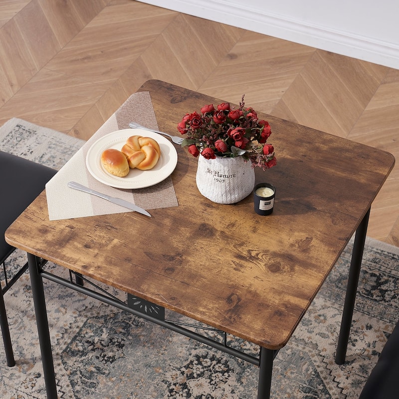 VECELO Modern 3/5-piece Dining Set Tempered Glass Top and Wood Top, Steel Dining Table and Chair Set of 2/4