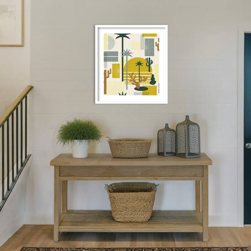 Palm Springs Geometric Escape Mustard by Alexandra Weise Wood Framed Wall Art Print