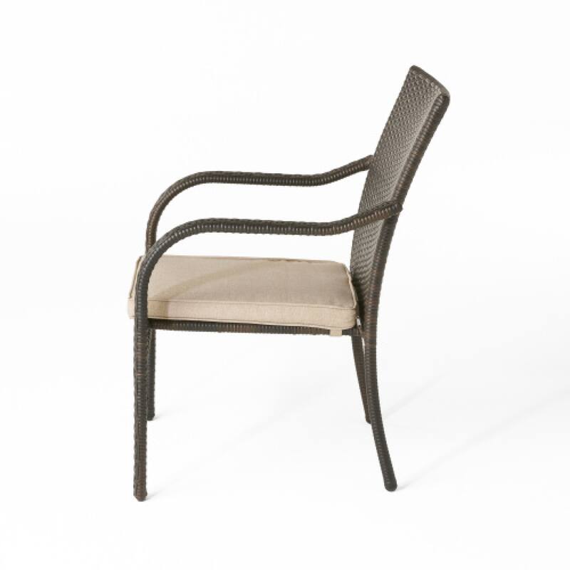 Roomfitters Outdoor Wicker Stacking Chairs with Water-Resistant Cushions, Set of 4, Brown