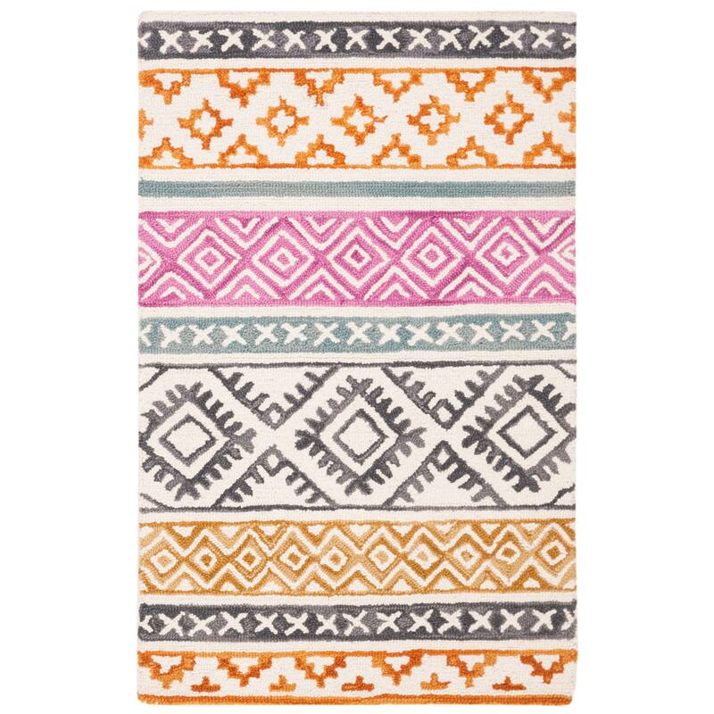 SAFAVIEH Handmade Micro-Loop Sigourney Wool Rug - 2'6" x 4' - Ivory/Rust