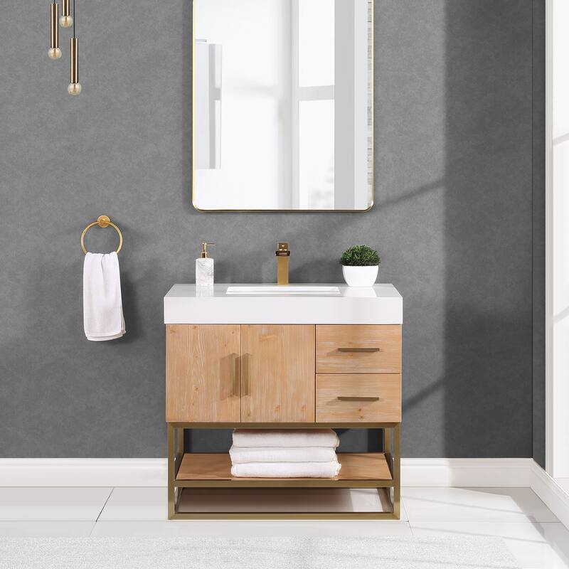 Altair Bianco Bath Vanity with White Composite Stone Top,no Mirror