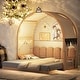 preview thumbnail 1 of 21, Kids Extended Bed With Arched Roof Light Strip Interactive Whiteboard Natural