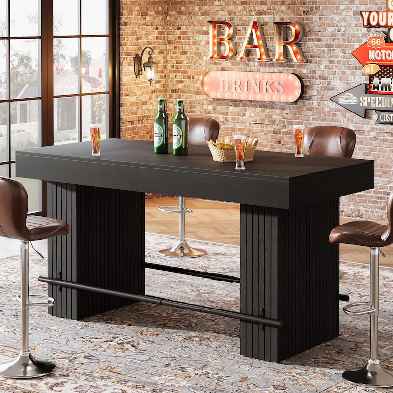 63-Inch Bar Table with Footrest, Bar Height Dining Table with Spacious Top, Industrial Style - 31.5" D x 62.99" W x 35.43" H - Black