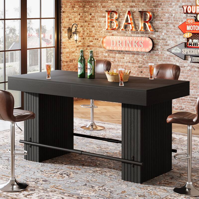 63-Inch Dining Table with Footrest and Large Table Top, Kitchen Island Table - 31.5"D x 62.99"W x 35.43"H