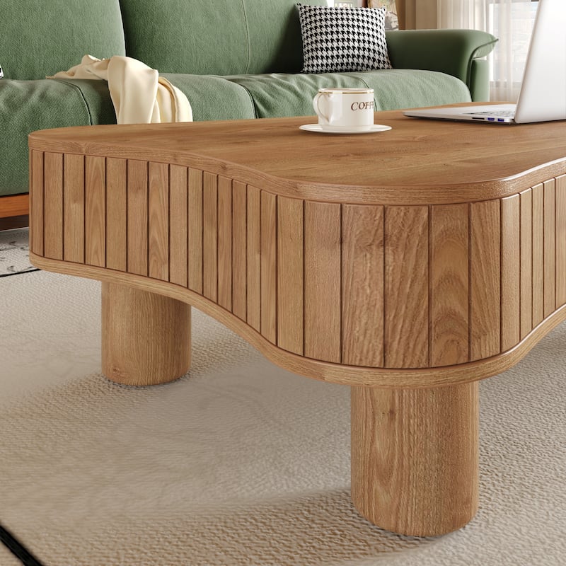 42" Modern Lift-Top Coffee Table – Fluted Design with Hidden Storage & Silent Hydraulic Mechanism‌