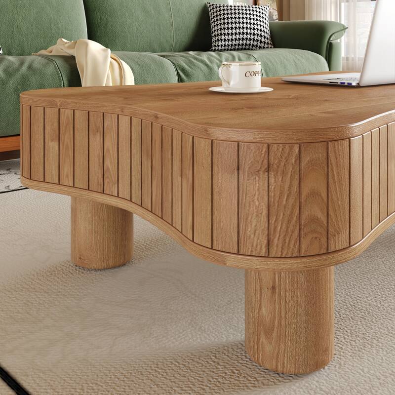 Roomfitters 42" Lift Top Coffee Table, Fluted Storage Center Table with Silent Hydraulic Lift for Living Room