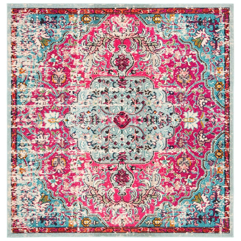 SAFAVIEH Madison Sabire Boho Medallion Distressed Rug - 6'7" Square - Fuchsia/Teal - Square