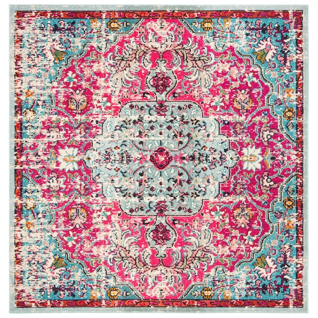 SAFAVIEH Madison Sabire Boho Medallion Distressed Rug - 8' x 8' Square - Fuchsia/Teal