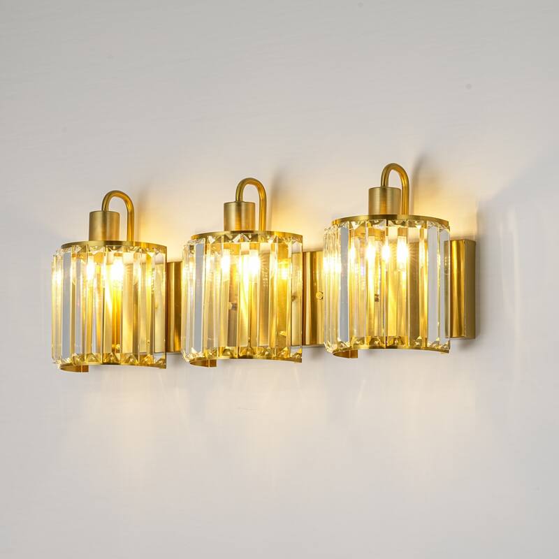 3-Light Modern Luxury Metal & Crystal Vanity Wall Light for Bathroom - 3 Light - Gold