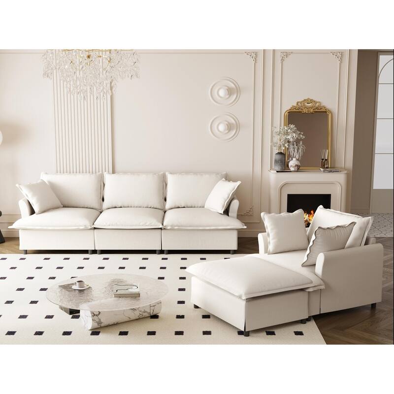 3-Piece Chenille Modular 5-Seat Sectional Set with Ottoman & Spring Cushions