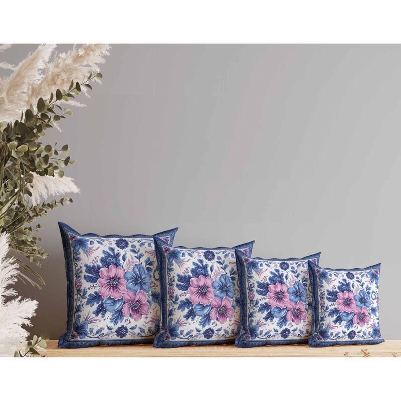 Periwinkle Pattern Faux Suede Reversible Throw Pillow Blue and Pink