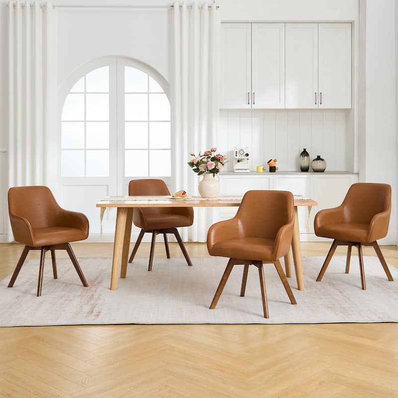 Swivel Upholstered Dining Chair Set of 2 Armchair with Beech Wood Legs - 33.3" H x 23.2" W x 22.4" D