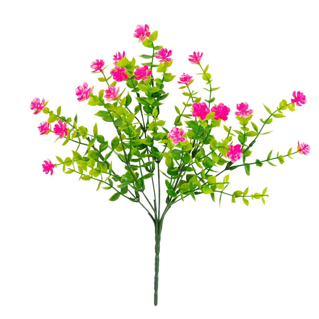 14-in UV Resistant Artificial Flowering Mini Rose Bush - Set of 12