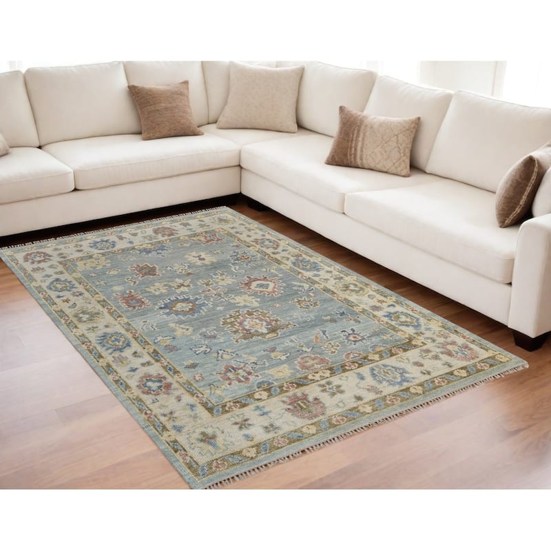 HomeRootsFloral Bohemian Rectangle Area Rug - 96' X '60' X '0.4 - Blue/Yellow/Ivory