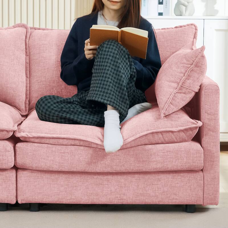 Sectional Sofa, 130.7 Inch U Shaped Couch Set for Living Room, 4-Seater Comfy Cloud Couches with Ottoman, DIY Combination