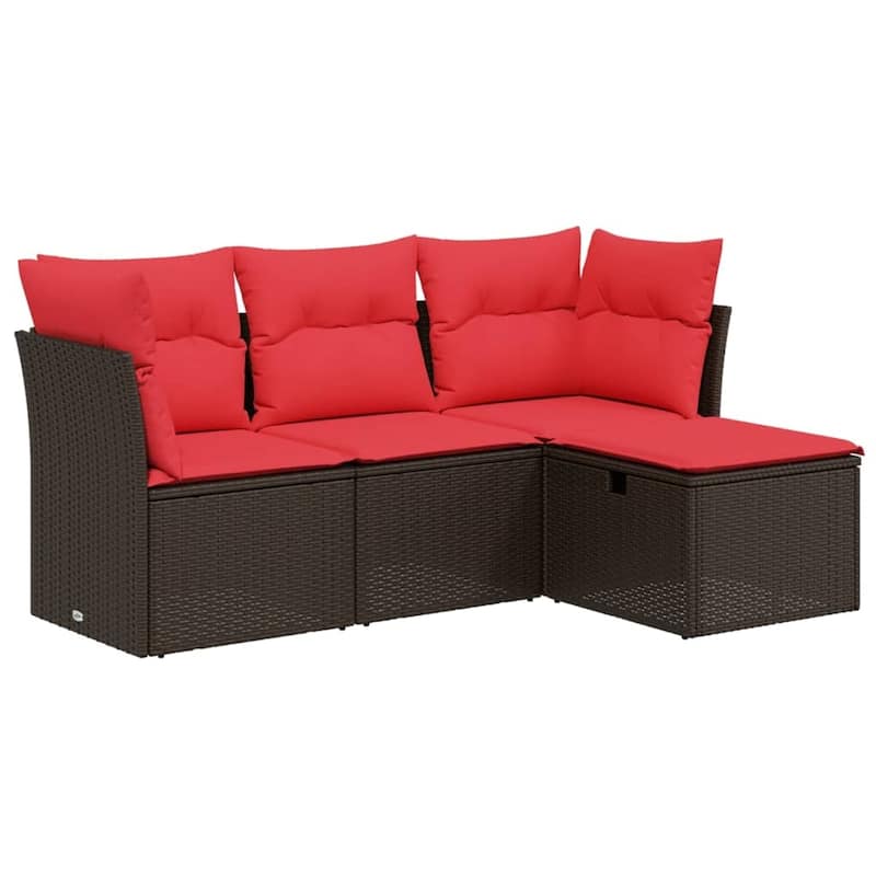 vidaXL Patio Sofa Set with Cushions Outdoor Furniture 4 Piece Poly Rattan - 24.4" x 24.4" x 27.2"