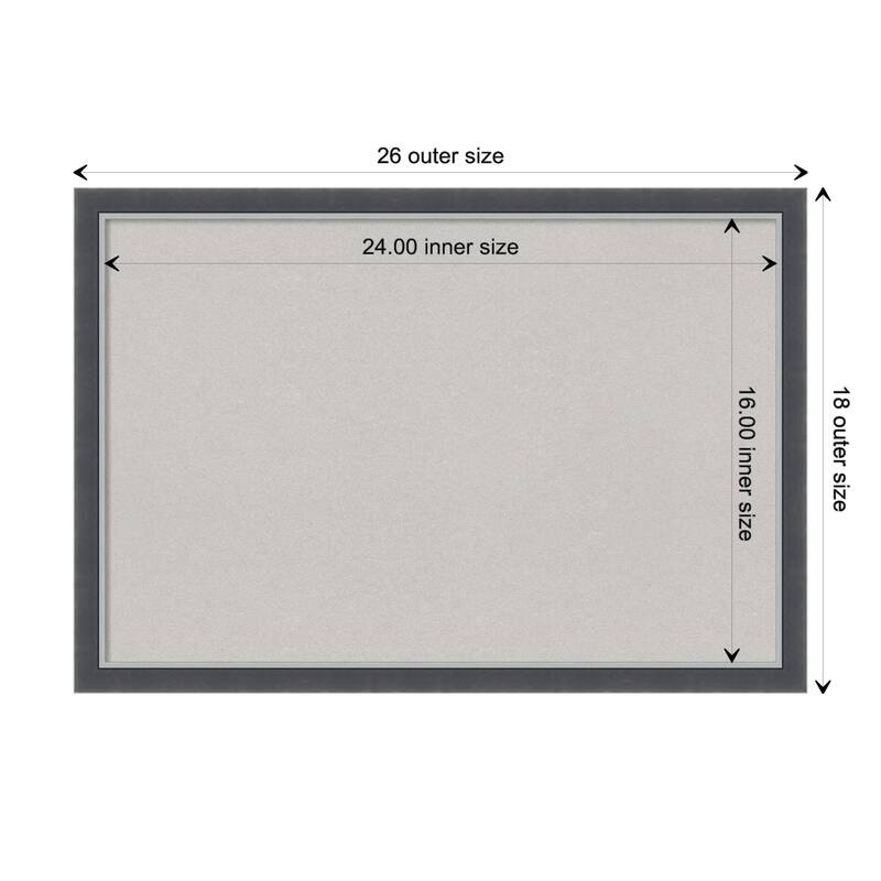 Eva Black Silver Thin Framed Grey Corkboard Bulletin Board - Board Size 24x16