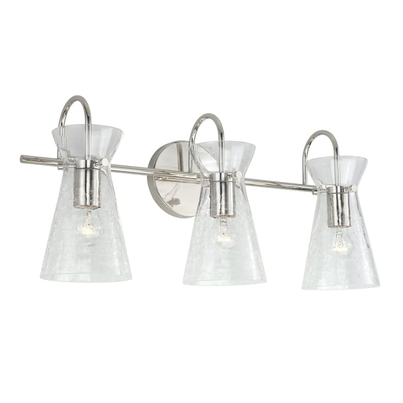 3-light 24-inch Bath/ Vanity Fixture w/ Clear Half-Crackle Tapered Glass - Polished Nickel