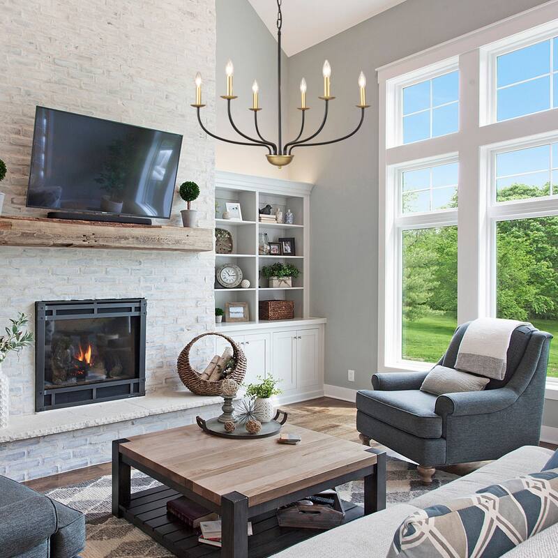 6-Light Farmhouse Candle Chandelier Modern Hanging Lamp for Living Room Kitchen Hallway Entryway - N/A