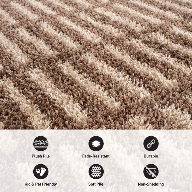 Bohemian Stripe Lines Shag Rug - Textured Surface - Anthracite Dark Gray - Easy to Clean