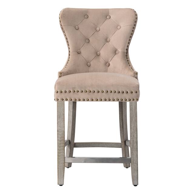 Carter 29" Wingback Tufted Nailhead Bar Stool with Antique Grey Legs