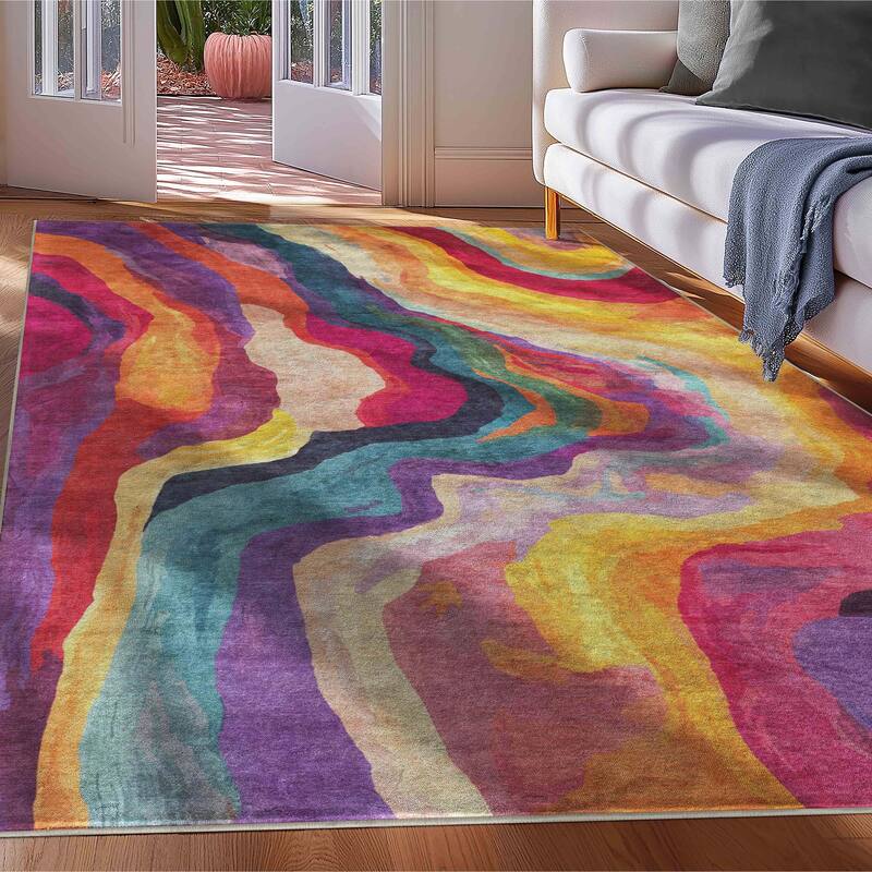 Well Woven Apollo Abstract Libre Waves Stripes Multi Low Pile Area Rug - 7'7" x 9'10" - Multi