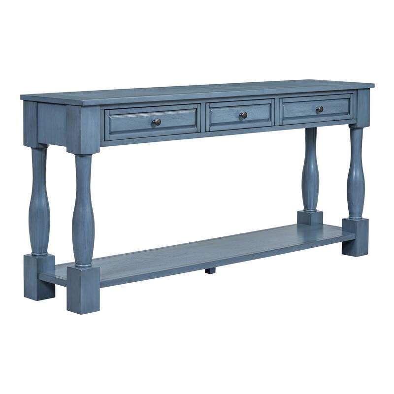 63"Long Console Table with 3 Drawers and Shelf for Entryway and Living Room in Mediterranean Design