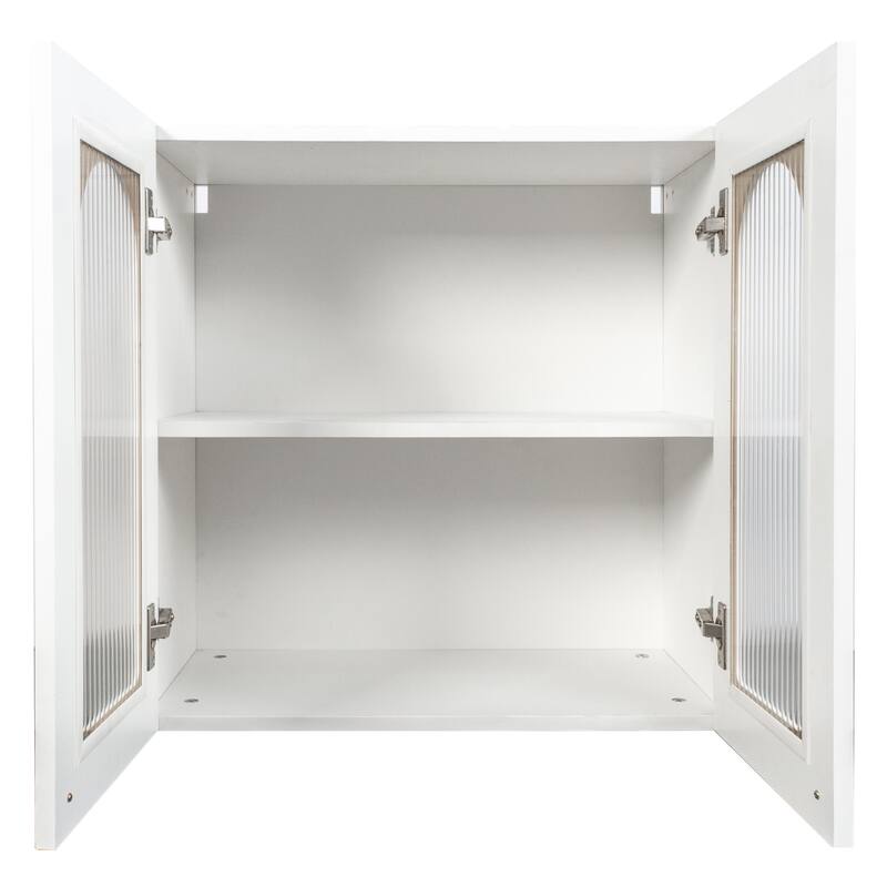 Arched Glass Door Wall Cabinet - Floating Display Cabinet with Shelves for Kitchen, Bathroom, Living Room