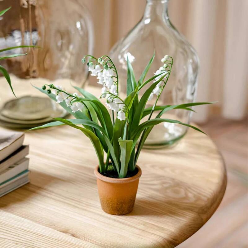 RusticReach Faux Lily of the Valley in Brown Pot - White