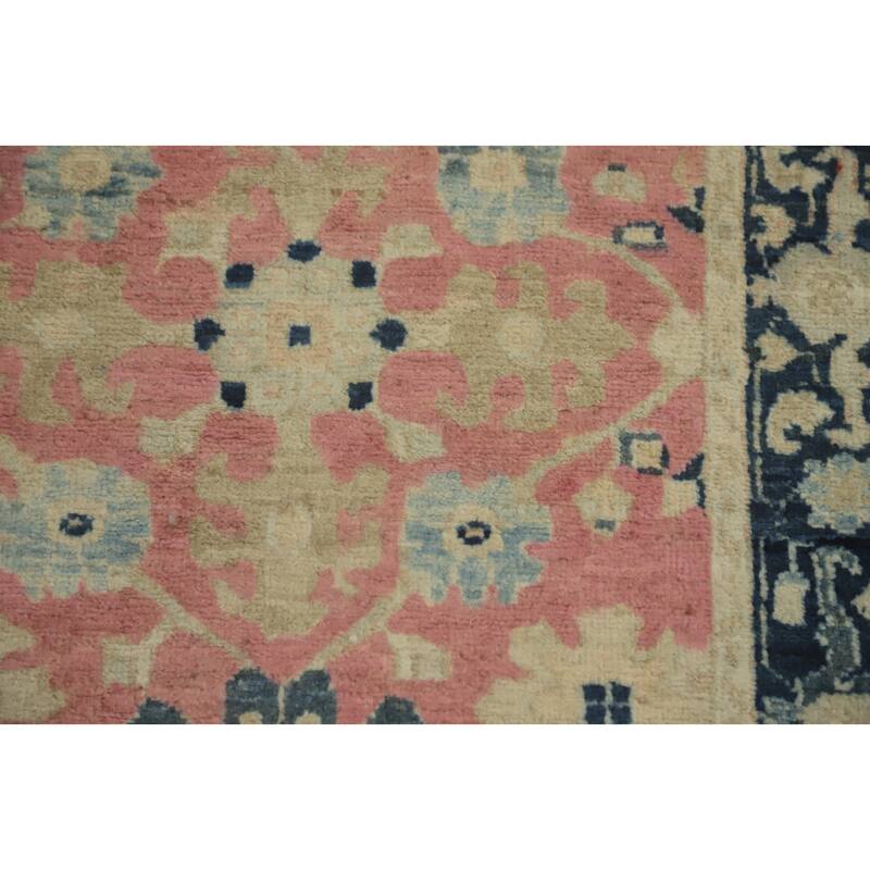 Hand Knotted Oriental 100% Wool Carpet Traditional All-Over Pink Ziegler Runner Rug - 14' 6'' X 2' 7''