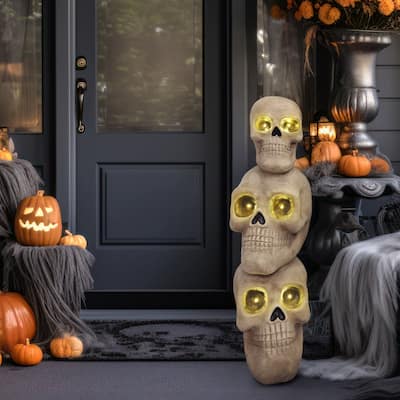 Haunted Hill Farm 37-in. Skull Stack Statue with LED Eyes