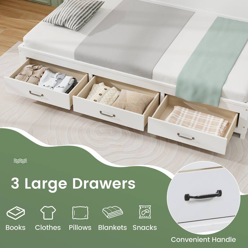 Gymax Twin Size Daybed w/ 3 Drawers Wooden Sofa Bed Frame w/ Storage