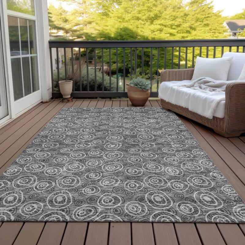 Machine Washable Indoor/ Outdoor Chantille Modern Bubbles Rug - Gray - 9' x 12'