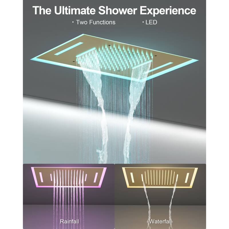 GRANDJOY Luxury Shower Faucets 22" LED Ceiling Mount Rainfall Shower Head System with 6 Body Jets