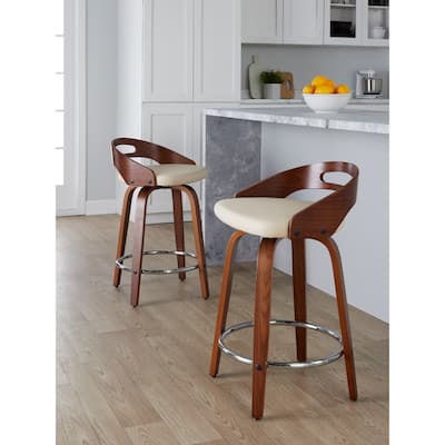 Carson Carrington Sadie 24" Fixed-Height Counter Stool with Bent Wood Legs & Round Footrest (Set of 2)