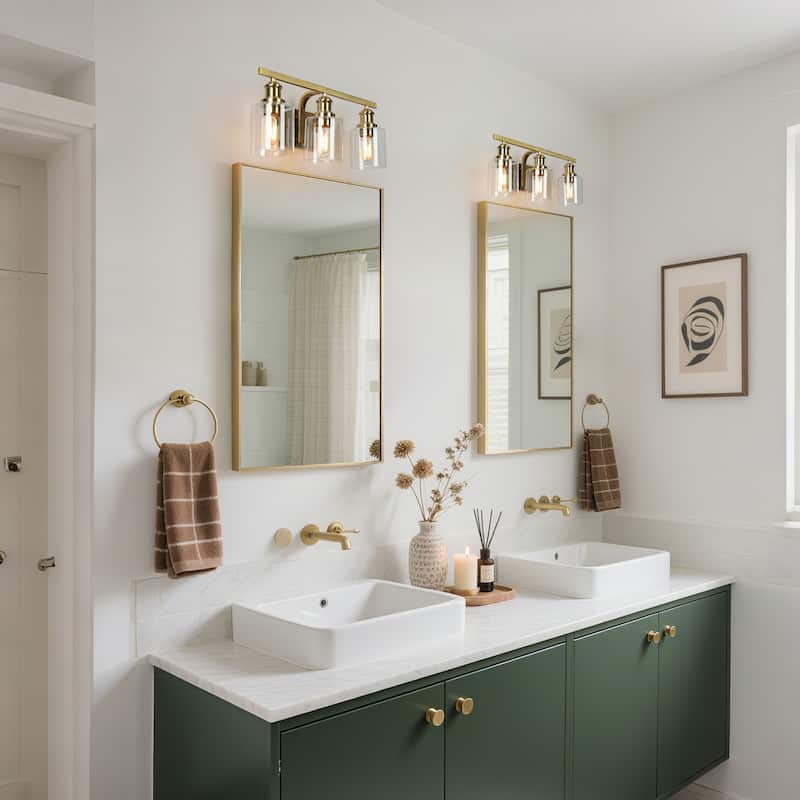 Oriva Modern 3-Light Gold Wall Sconce Cylinder Clear Glass Bathroom Vanity Light - Brushed Electroplated Copper - W22"xD6.5"xH9"