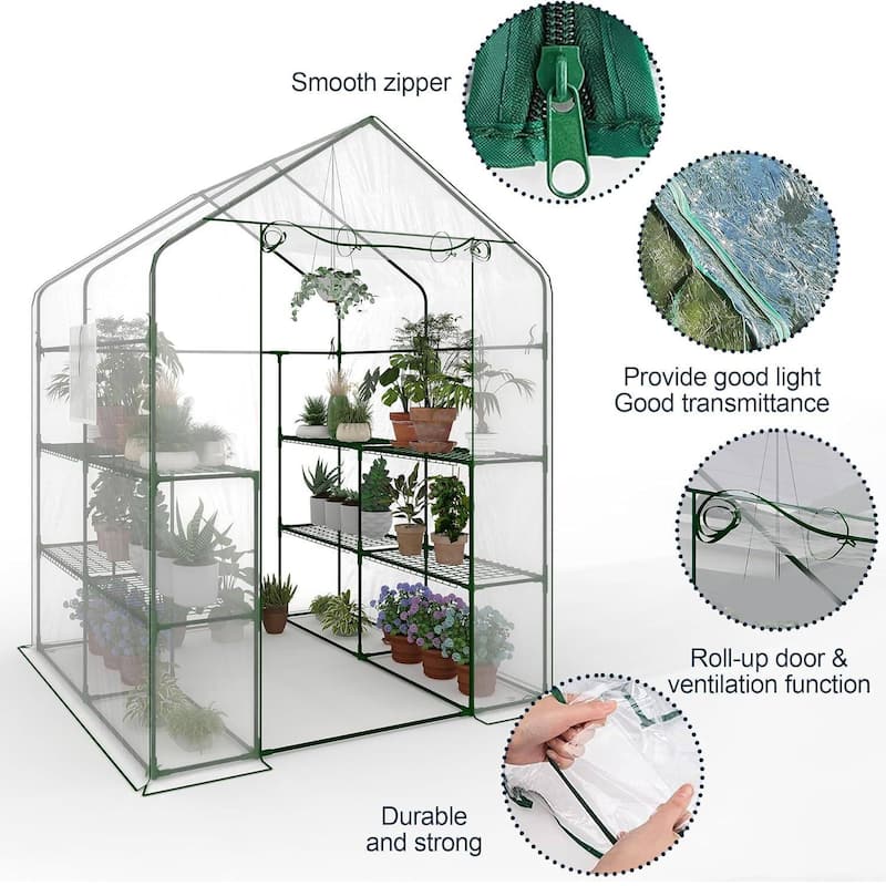 Portable Outdoor 3-Tier 12-Shelf Walk-in Greenhouse, Plant Shelter for Seedlings, Flowers, Vegetables