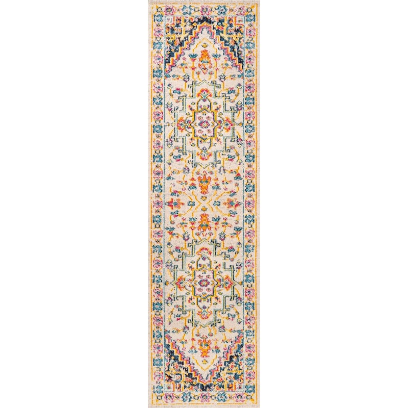 JONATHAN Y Audrey Geometric Medallion Area Rug - 2 X 8 - Beige/Ivory