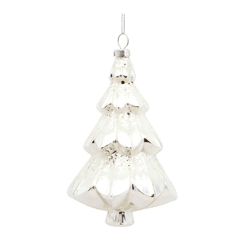 6ct Silver Glass Christmas Tree Ornaments 5.75"