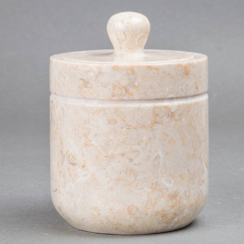 Creative Home Notch Collection Champagne Marble Cotton Ball Swab Holder, Bathroom Storage Jar - Beige