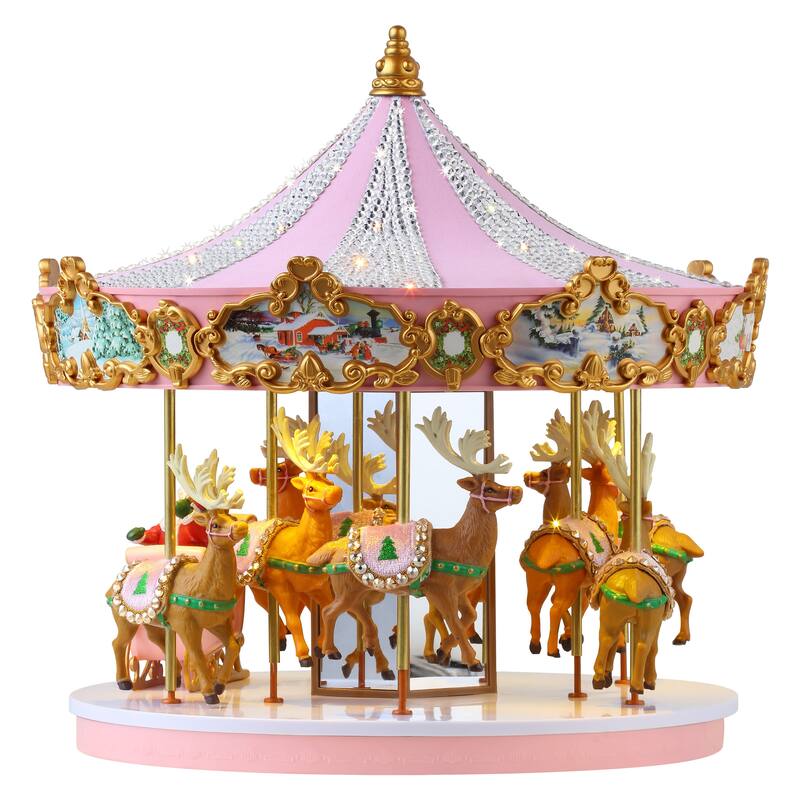 12" Animated & Musical Pink Crystal Carousel