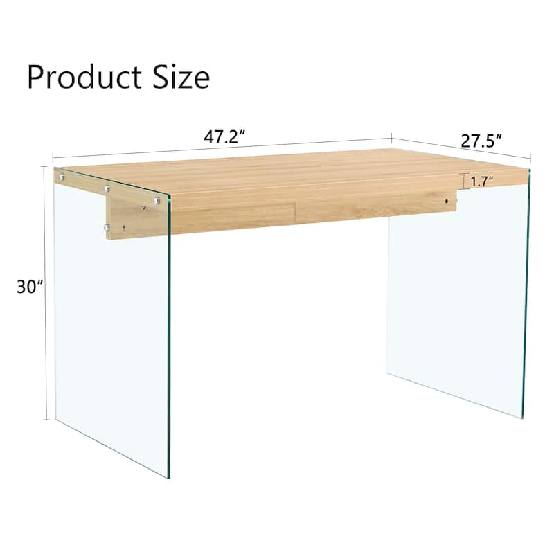 Dining Table, With Transparent Tempered Glass Legs - Transparent,Wood