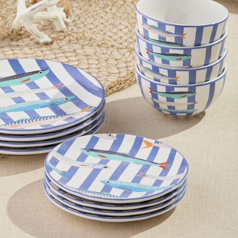 Certified International Something Fishy 9" Salad/Dessert Plates, Set of 4 - 8.50"L x 8.50"W x 0.88"H