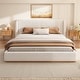 preview thumbnail 3 of 35, Christopher Knight Home - Aurelius Boucle Upholstered Bed Frame with Solid Rubberwood Base and Wingback Headboard