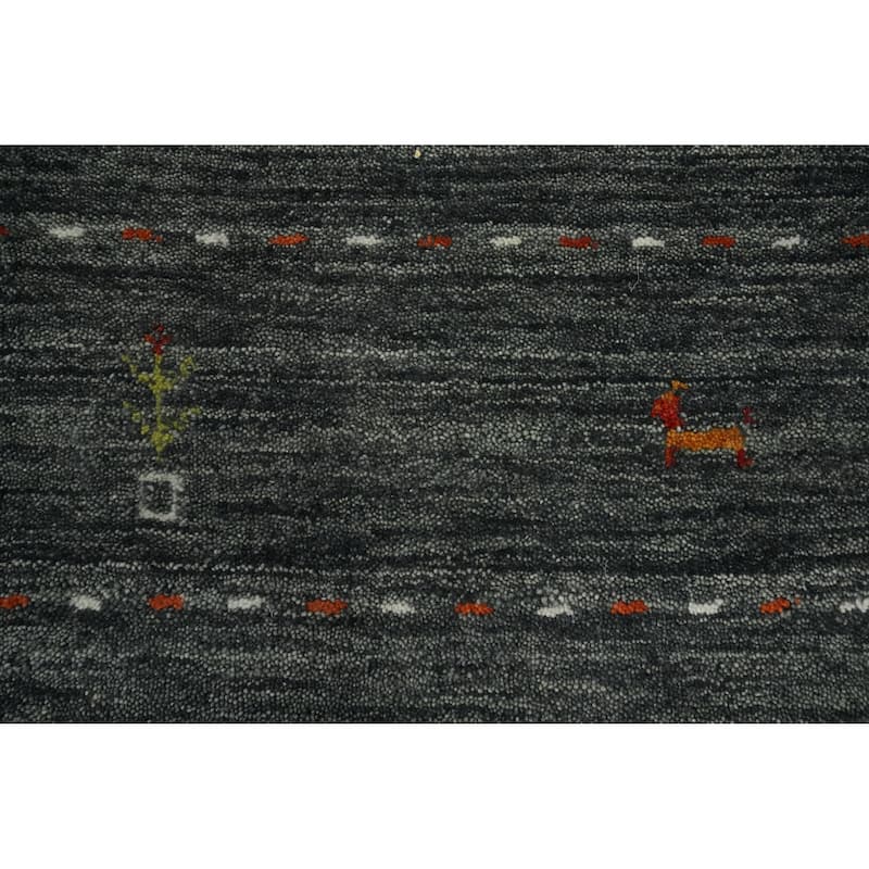 Hand Knotted Oriental 100% Wool Carpet Tribal Animal Pictorial Greys & Charcoal Gabbeh Area Rug - 12' 4'' X 9' 6''