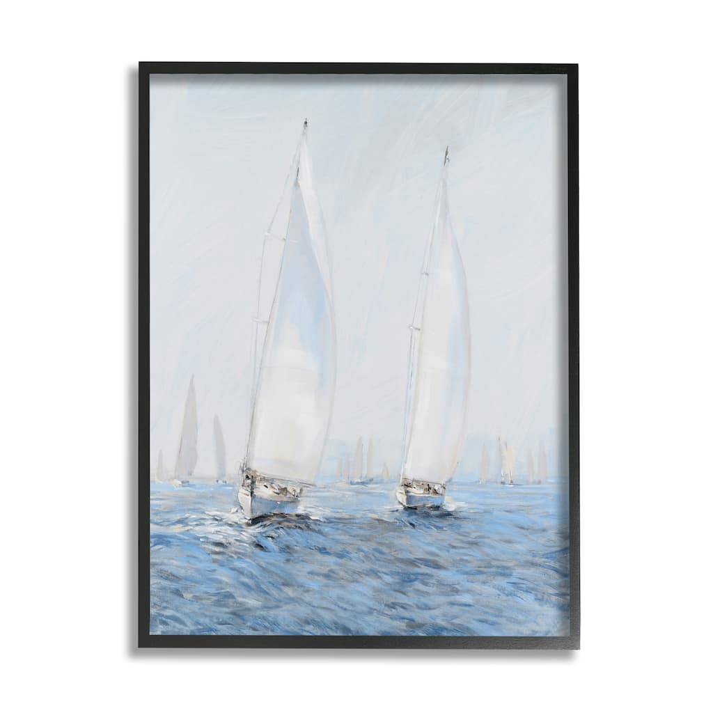 Stupell Beautiful White Sailboats Drifting Ocean Waves Painting Framed Wall Art - Grey