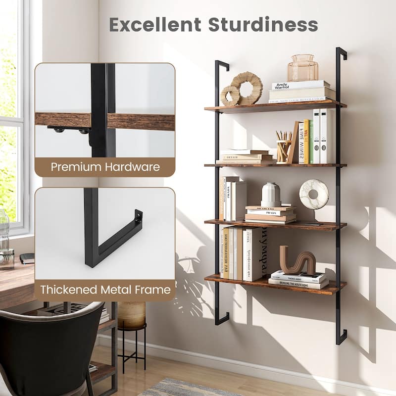 Costway 2 PCS 4-Tier Ladder Shelf Bookshelf Industrial Wall Shelf with - See Details