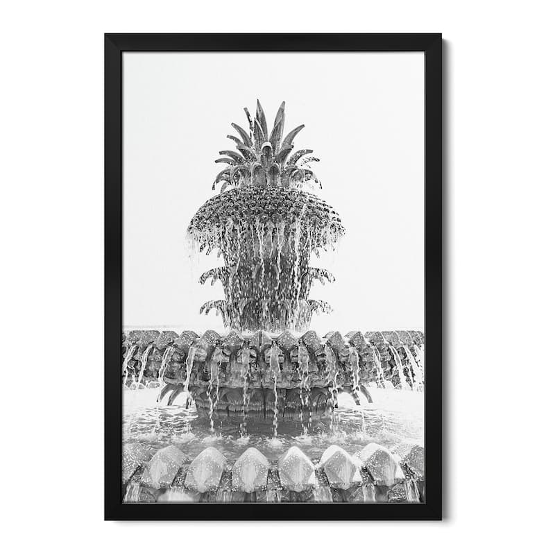 Pineapple Fountain X Charleston South Carolina Premium Framed Poster by Ann Hudec - Black - 32x24x1