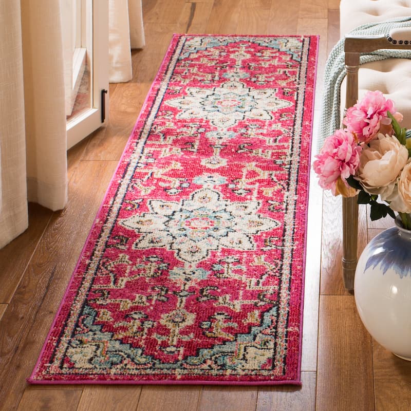 SAFAVIEH Madison Diederike Boho Medallion Distressed Rug - 2'2" x 6' Runner - Fuchsia/Blue - Runner